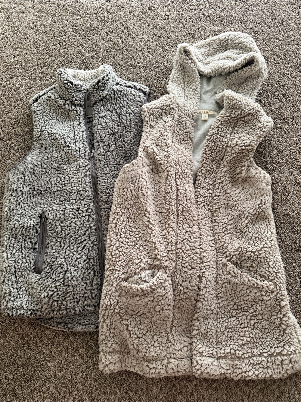 Cozy Sherpa Hooded Vest for - Light Gray and Light Brown